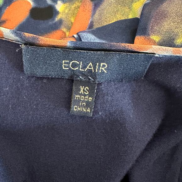 Eclair Printed Overlay Poncho Blouse Womens XS Navy #TS6587-03 Scoop Lined Pleat - Picture 5 of 6